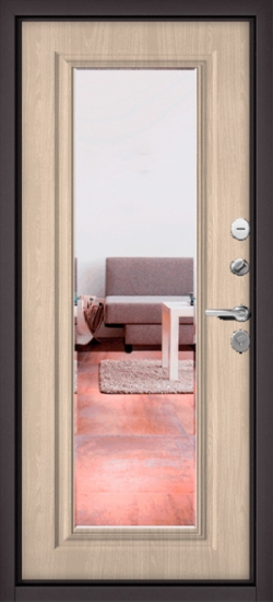 Внутренняя сторона двери Дверь Мастино ТЕРМО 100 Зеркало Шоколад / Ясень ривьера крем (905)